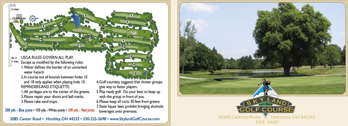 Skyland Golf Course scorecard showing all 18 holes